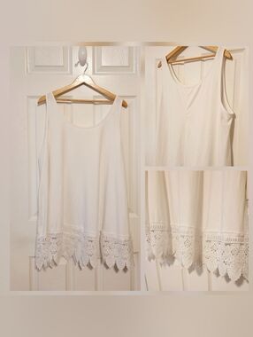 White Lace-Hem Tank Top